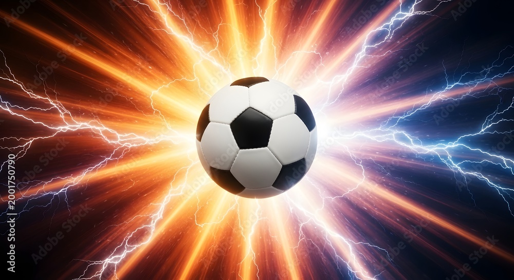 Naklejka premium Fiery soccer ball energy passion and competitive spirit