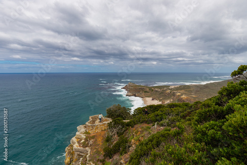 The amazing view on Diaz Beach at Cape Point, seen from the higher cliffs. The beach is a secluded and magnificent stretch of amazing white sand, turquoise waters and surrounded with 200meter high cli