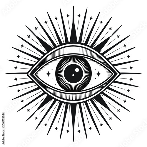 All-Seeing Eye with Radiant Geometric Design