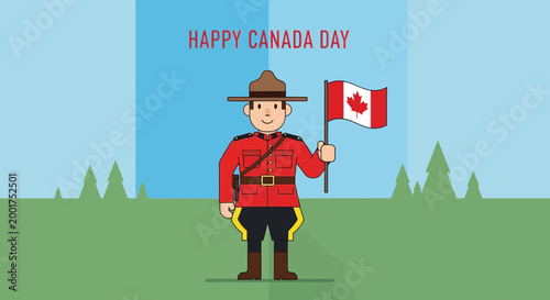 Happy Canada Day! Royal Canadian Mounted Police Officer Holding Canadian Flag