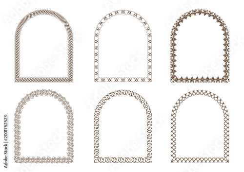 Arched Window Shape Vintage Frame Set Isolated On A White Background. Vector Illustration. 