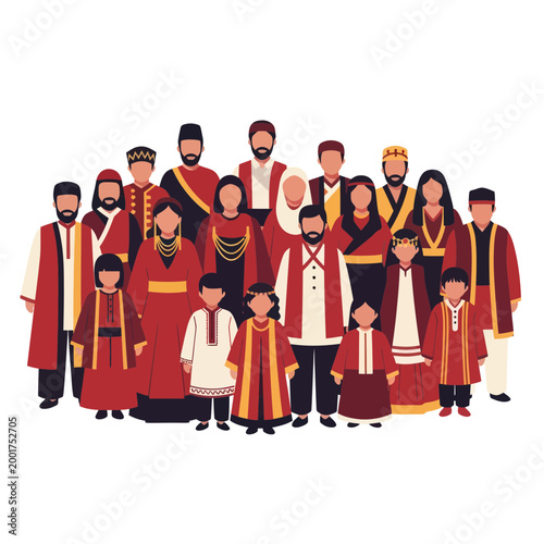 Diverse Group of People in Traditional Clothing, Multicultural Community