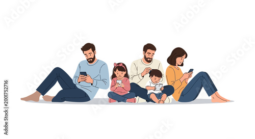 Fényképezés Family ignoring each other, absorbed in smartphones, digital disconnection conce