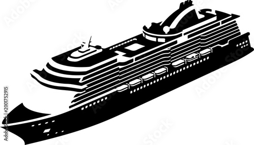 Tableau sur toile Cruise ship, ocean liner, black silhouette, vector icon, transportation, travel
