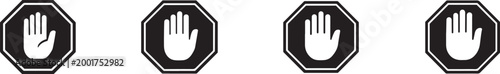 Stop sign icon with hand gesture symbol for warning safety control and prohibition UI design use