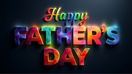 Vibrant 3d glowing "happy father's day" text in rainbow neon colors on dark background