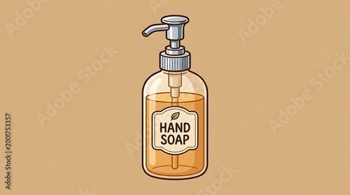 Illustration of hand soap dispenser bottle with pump for hygiene and cleanliness purposes