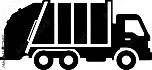 Foto Black garbage truck, waste management vehicle, sanitation truck, garbage collect