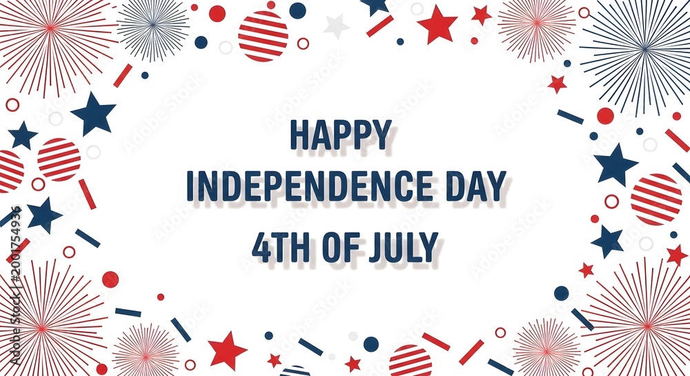Obraz premium Happy independence day 4th of july greeting card design with fireworks and stars isolated on white background