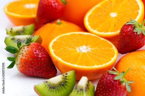 fresh fruits on white background