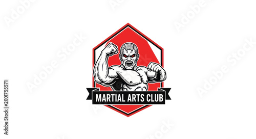 Martial Arts Club Logo Emblem with Muscular Fighter Silhouette, Vector Illustration