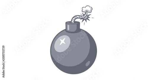 Cartoon Bomb with Lit Fuse and Smoke