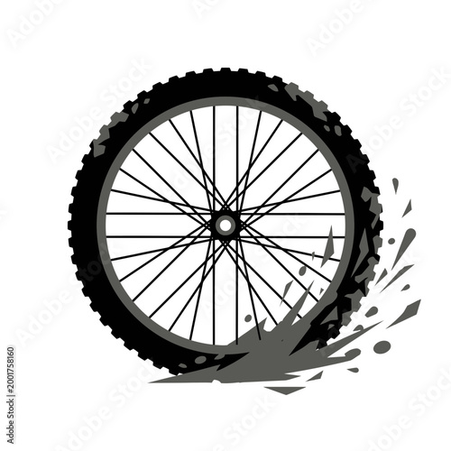 Mountain bike wheel with mud splash vector icon