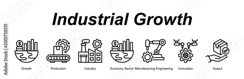 Industrial Growth web banner icon concept for with icon of Growth, Production, Industry, Economy Sector, Manufacturing Engineering, Innovation, Output.