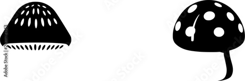 A charming decorative ceramic garden toadstool with an intricately designed black cap and white base stands gracefully in a lush outdoor setting, perfect for adding whimsy and charm to any garden or