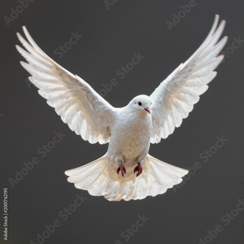 white dove flying with spread wings