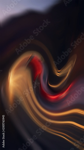 Fotografi abstract motion blur with vibrant red and gold swirling light trails at dusk