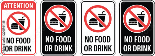 No Food or Drink Allowed Sign Circular Prohibition Symbol Vector
