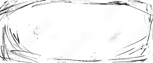 Horror dust border or grunge frame with scratch imperfection and distress. Scratches border overlay with rustic ink and dark gritty speckle. Vector film dirty noir for retro sharp and grainy screen.