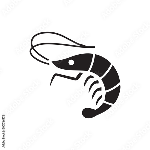 Minimalist black shrimp seafood silhouette vector icon
