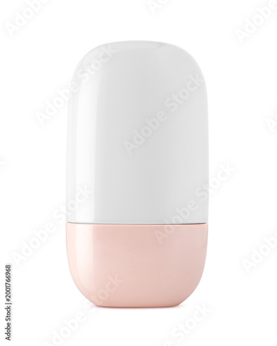 White and pink plastic roll on deodorant bottle isolated on transparent background for body care packaging mockup