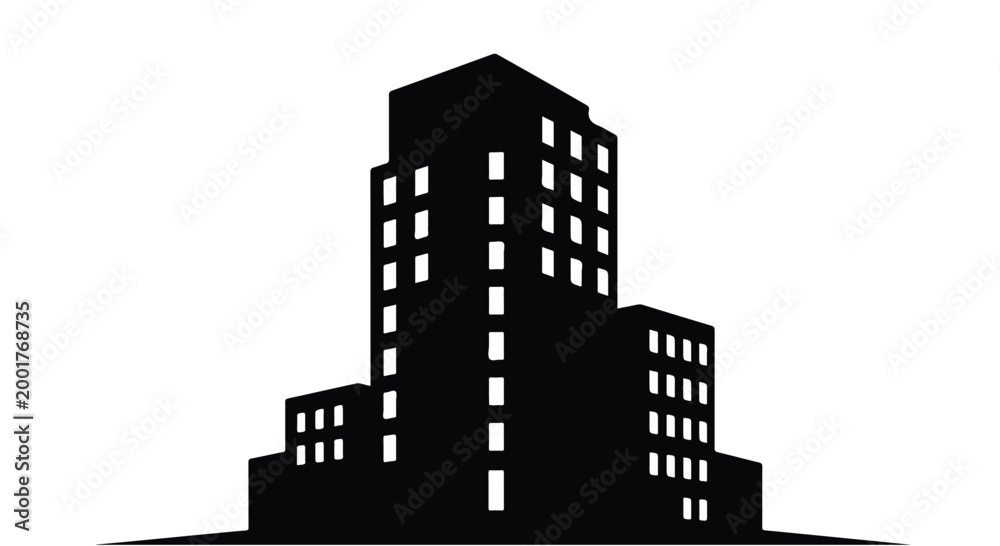 Naklejka premium Modern skyscraper building silhouette vector illustration for business