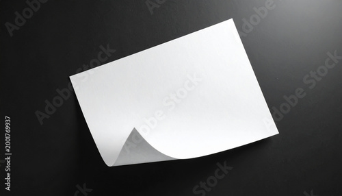 Blank White Paper with Curled Corner on Black Background