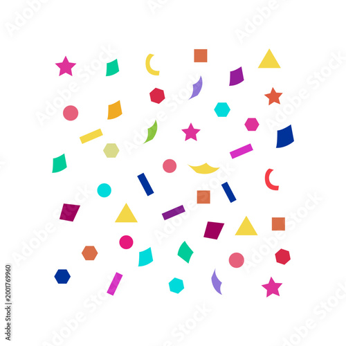 Bilde på lerret Brightly colored confetti pieces in various geometric shapes like stars, circles