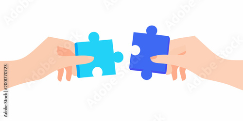 hands holding puzzle pieces in flat vector style