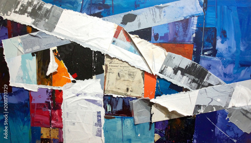 Abstract Mixed Media Collage in Blue and Purple