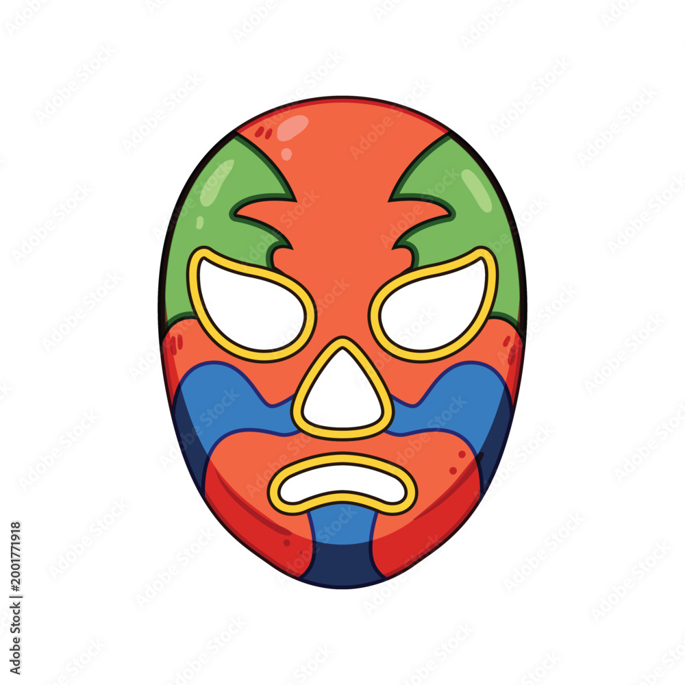 Obraz premium Colorful wrestler mask featuring a vibrant design, embodying the spirit of combat sports and mexican culture, ideal for themes of entertainment, tradition, and competitive spirit
