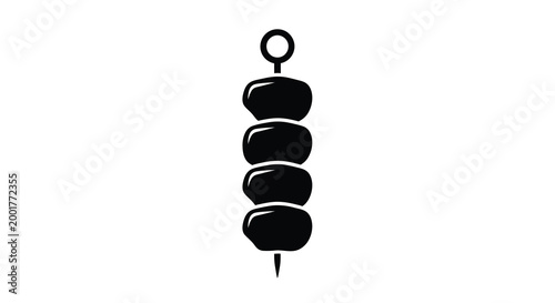 skewer with stacked meat pieces black silhouette on white background high quality professional detailed modern elegant stylish clean crisp vibrant