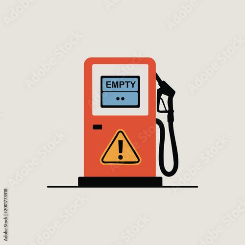 Bilde på lerret Minimalist orange gas pump with empty sign and warning