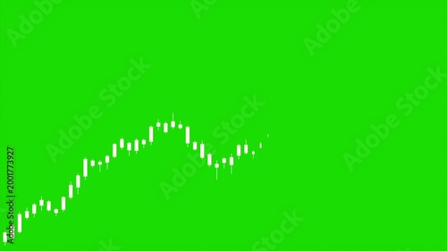 White stock market chart moving up. Candle stick chart upward, financial markets, growth, wealth. Green background, chromakey, green screen, cut out.