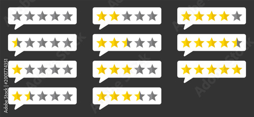 Customer review rating stars set in speech bubbles feedback concept five star scale evaluation icons collection user opinion quality score system service feedback symbols ranking elements