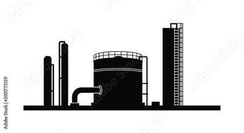 industrial facility silhouette with cylindrical tanks and towers on white background high quality professional detailed modern elegant stylish clean crisp