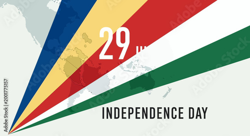 Seychelles Independence Day Celebration with National Flag Colors and World Map