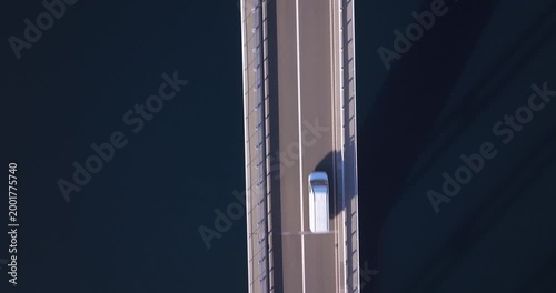 Aerial view of Krk Bridge connecting mainland and Krk Island, Croatia