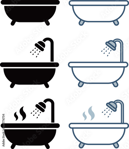 シンプルなお風呂のアイコンセット
