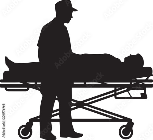 Silhouette of a person pushing a stretcher with patient Vector