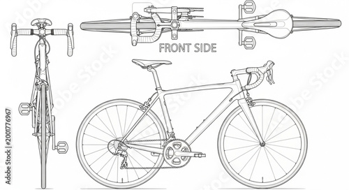 Detailed Blueprint of a Modern Road Bicycle Design.