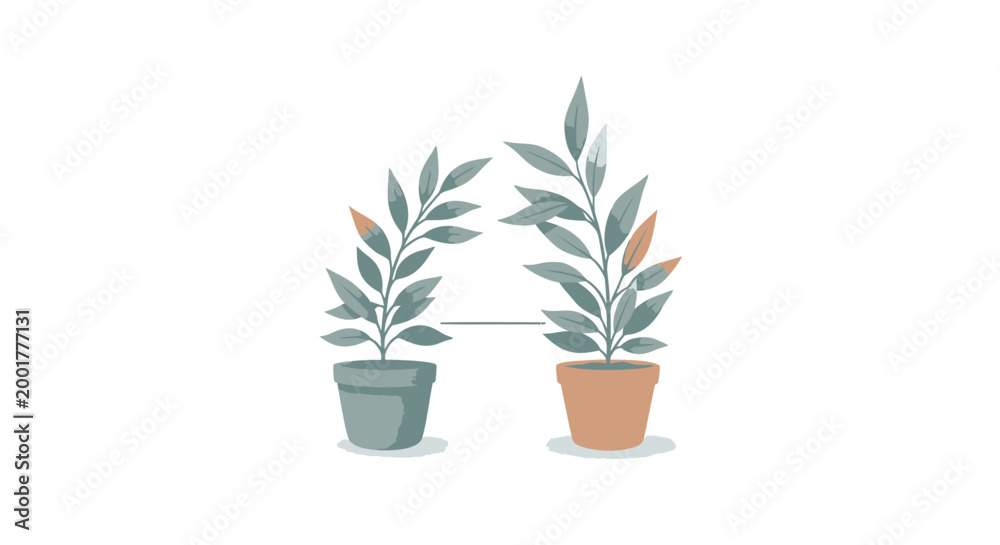 Fototapeta premium Potted plants, houseplants, leafy greens, vector illustrations, green and orange foliage