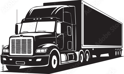 Black semi truck with trailer on road Vector