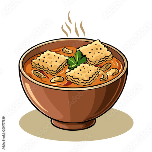 Fotografi Bowl of meatball soup with savory orange broth for delicious and hearty traditio