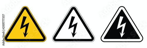 High Voltage Warning Sign with Lightning Bolt, Electrical Hazard Icon Set, Danger Alert and Caution Symbols for Safety, Power Risk, Industrial Signage and Energy Warning Vector Illustration