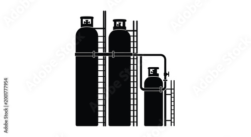 industrial gas cylinders with connected pipes and valves on white background high quality professional detailed modern elegant stylish clean crisp