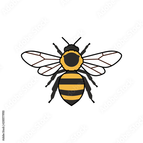 Stylized honey bee icon featuring bold yellow and black striped body design