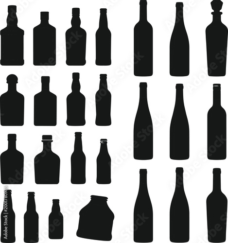 Foto WebCollection of assorted glass bottle silhouettes including wine beer liquor an