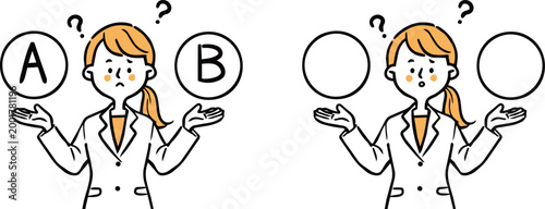 選択を悩む女性会社員2　上半身　ベクター（オレンジ）