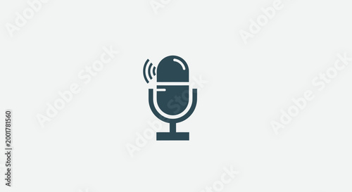 Minimalist microphone icon with sound waves symbol on light background.